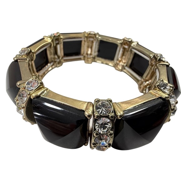 Unbranded Jewelry - Chunky Stretch Bracelet Women Black Gold Tone Rhinestone Bold Statement Jewelry